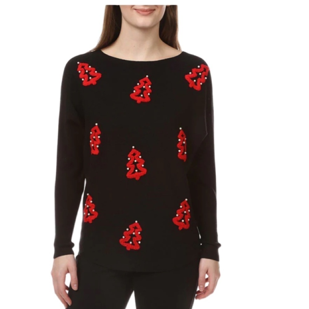 Aaeda Long Sleeve Festive Trees Sweater Ugly Christmas Holiday NWT Size L